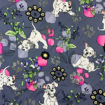 

Lovely Digital printing Grey bottom Flower Dog pattern 100% Cotton Fabric Wide 140cm Sewing Patchwork DIY Children Dress Shirt