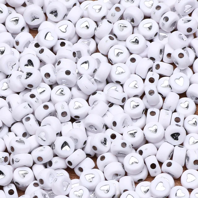7mm White And Gold Mixed Letter Acrylic Beads Round Flat Alphabet Loose Beads For Jewelry Making Handmade Diy Bracelet Necklace B08483 7mm