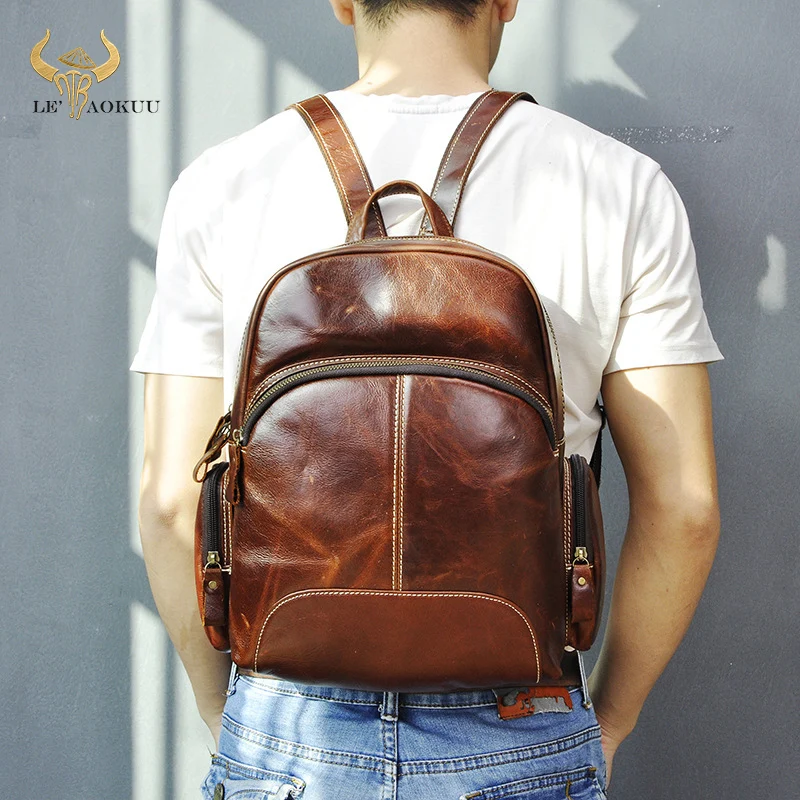 Unisex Genuine Leather Travel University College School Book Bag Design Backpack Student Sling Bag 811-1