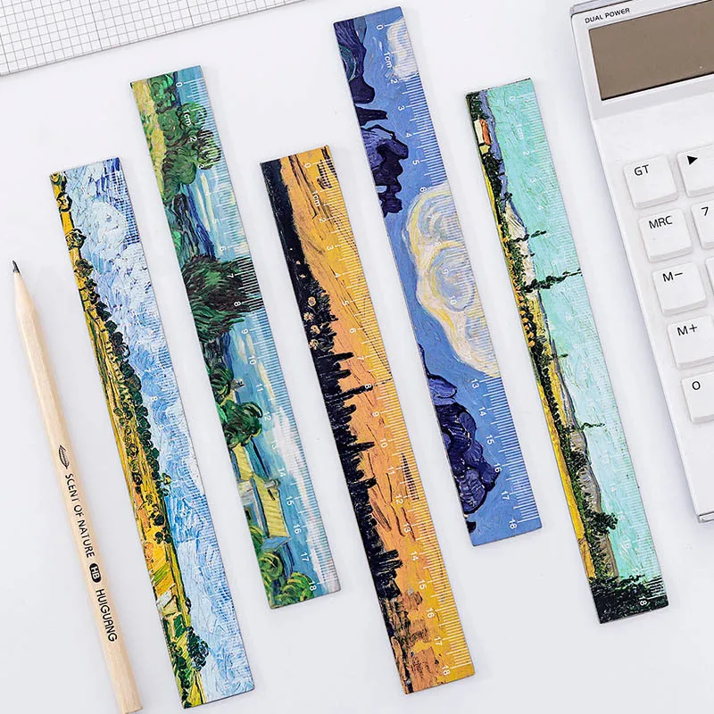 

18CM Retro Magnetic Painting Rulers Literary Van Gogh Straight Rulers For Kids Gifts School Office Supplies Measure Stationery