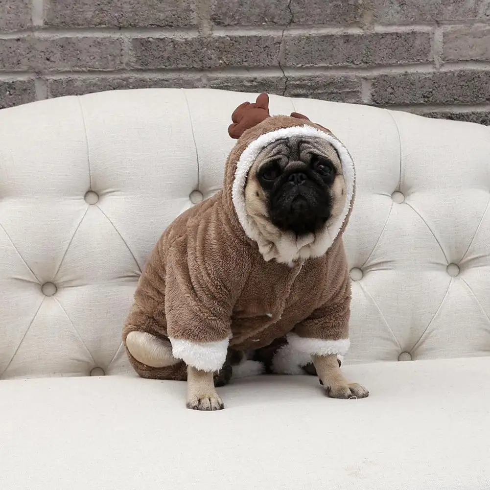 Pet dog clothes elk double thick winter coat cotton new year clothes Teddy VIP small dog clothes Elk four feet clothes