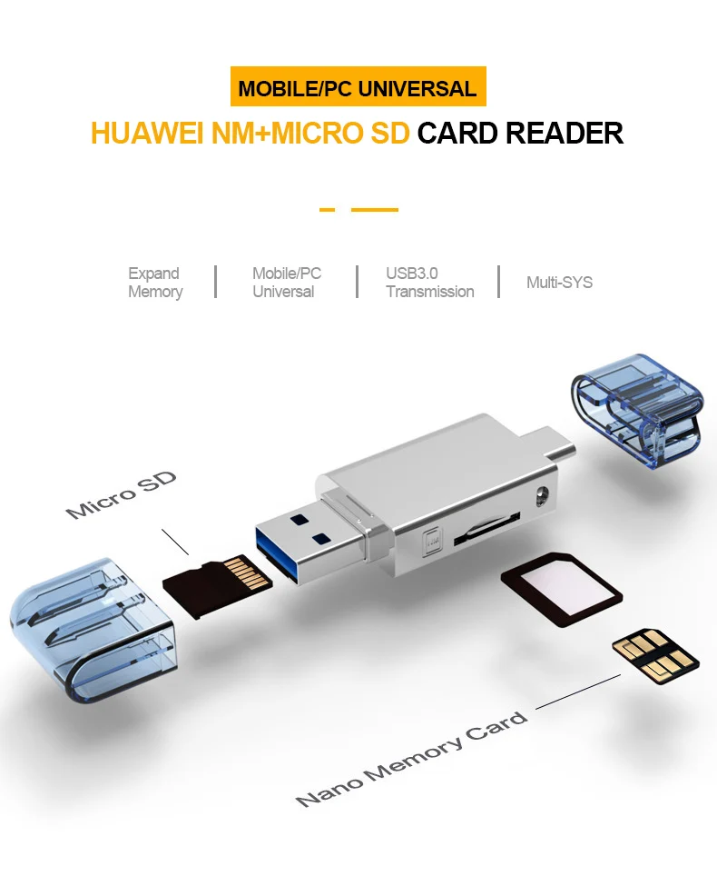 LEORY NM кард-ридер тип-c к Micro SD/USB кард-ридер 2 в 1 USB3.0 для мобильных/ПК использование нано-карты памяти чтение для HUAWEI