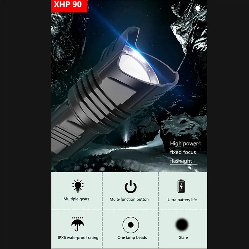 XHP90 LED Torch Flashlight Light Rechargeable 18650 Lamp Ultra Bright LCD Design 22x6x3.5CM Lanterna 40NOV2514