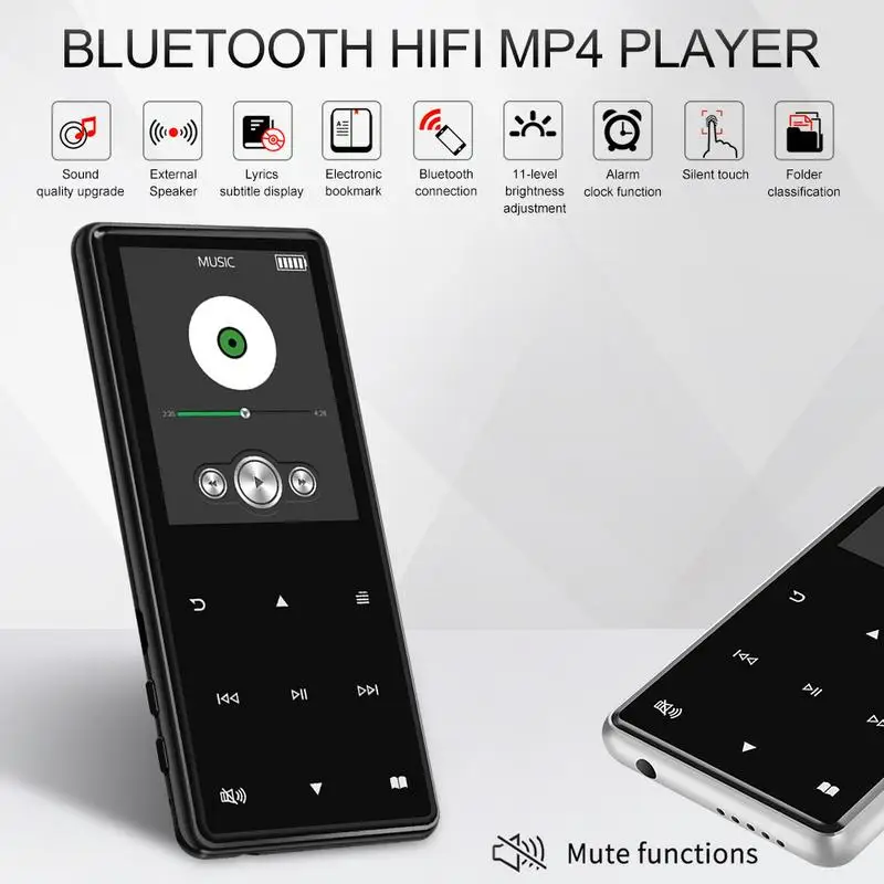 FULL-Bluetooth Mp4 Portable Media Music Player 2.4 Inch Press Screen Key Hifi Play Video Rom 16Gb Black Metal