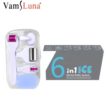 

6 IN 1 Derma Roller System Set With Ice Roller Kit For Anti-Aging Skin Regeneration Wrinkle Acne Scar Removal 0.2 0.25 0.3mm