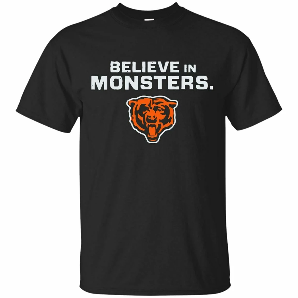 Chicago Bear забавная Футбольная Футболка Believe In Monsters черная футболка размера S 3Xl