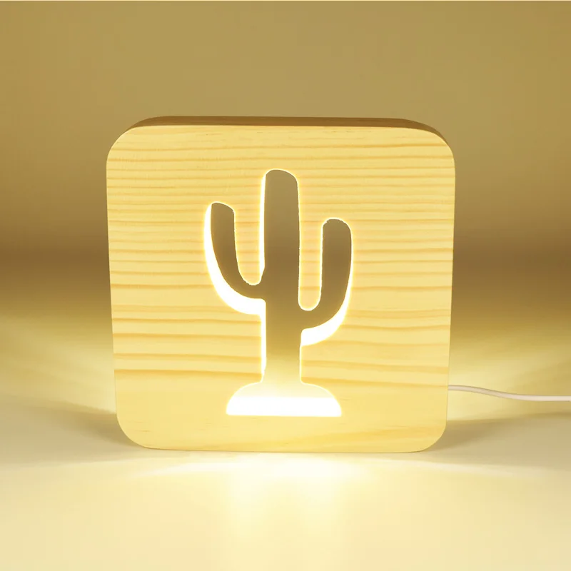style Cactus Деревянный светодиодный ночник, минималистичное настольное освещение, usb-разъем, переключатель, лампа для чтения, книга для учебы, домашний прикроватный декор, подарок, внутренний свет - Испускаемый цвет: style Cactus
