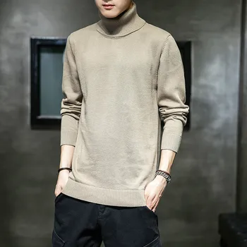 

Autumn Khaki Turtleneck Sweater Men High Collar Knitted Sweaters Oversize Male Pullover Thick Warm Vintage Casual Boys Top Xxxl