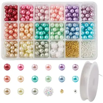 

Jewelry Making Kits DIY Bracelet Necklace Set with Baking Painted Pearlized Glass Pearl Beads Spacer Beads Resin Rhinestone Bead