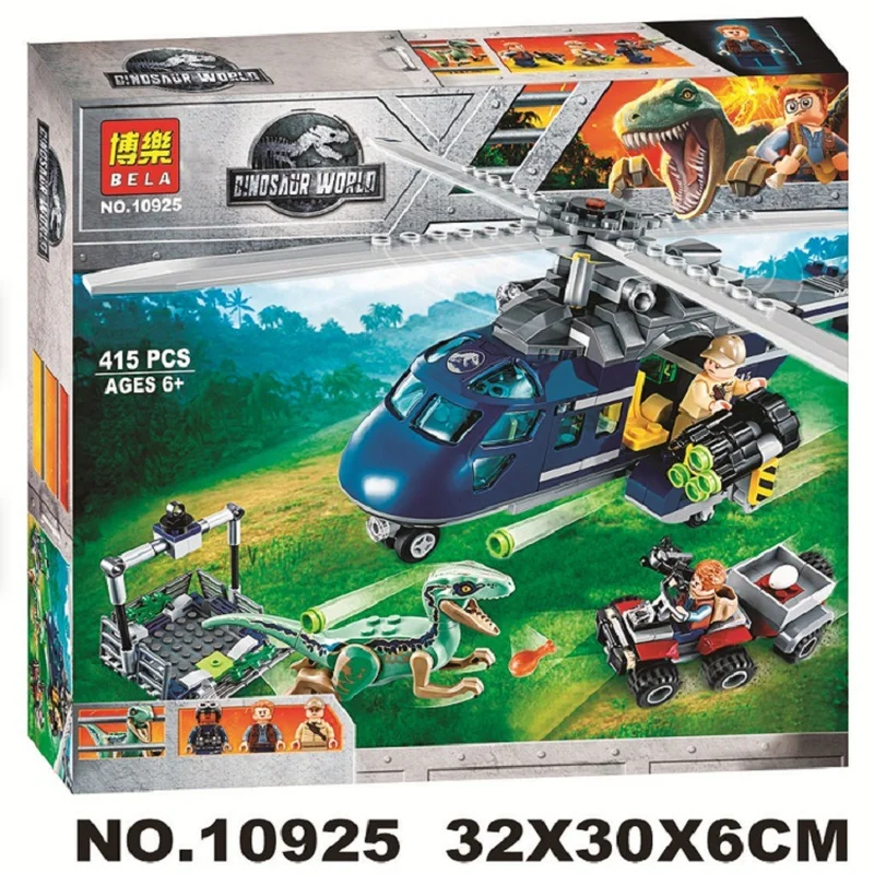 Goedkoop 10925 Jurassic Geparkeerd Blauw s Helicopter Nastreven 415Pcs Bricks Compatibel Legoinglys Jurassic World Model Bouwstenen