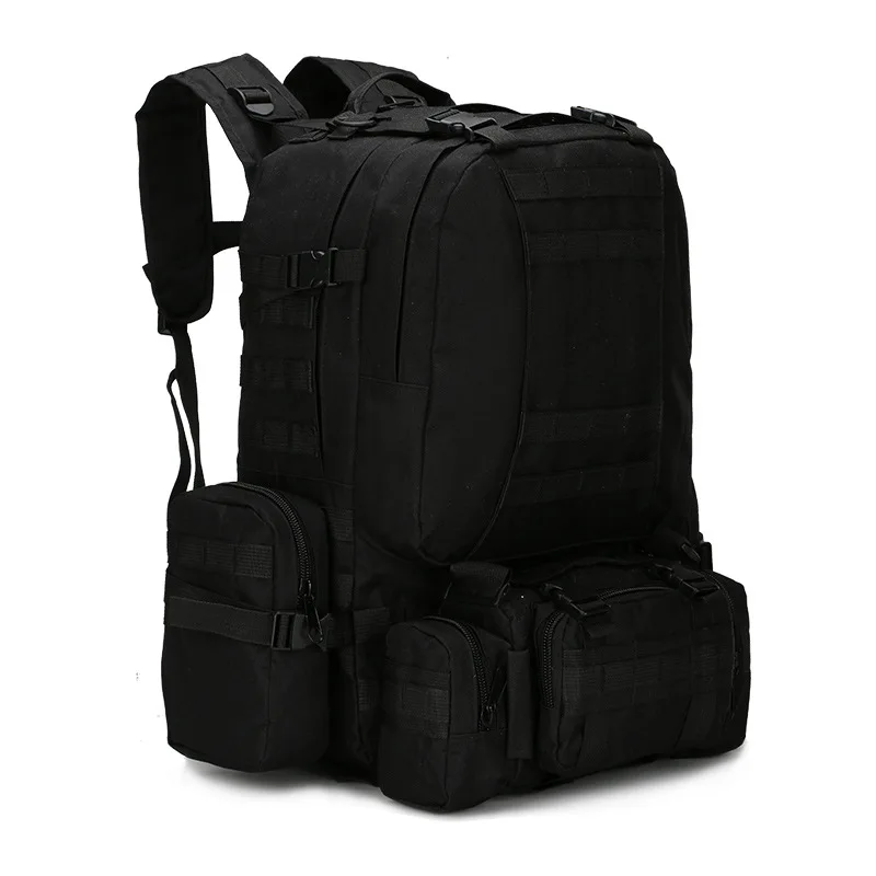 55L Molle военный рюкзак SWAT армейская полевая дорожная сумка для выживания многофункциональный двойной плечевой Большой Вместительный охотничий рюкзак - Цвет: Черный цвет