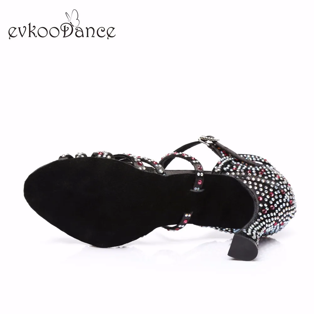 Черные атласные туфли со стразами для латинских танцев; Zapatos De Baile; высота каблука 9-9,5 см; размеры США 4-12; для женщин; NL304