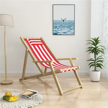 

Solid Wood Beach Chair Folding Canvas Recliner Outdoor Portable Armrest Folding Chair Lunch Break Leisure Balcony Available