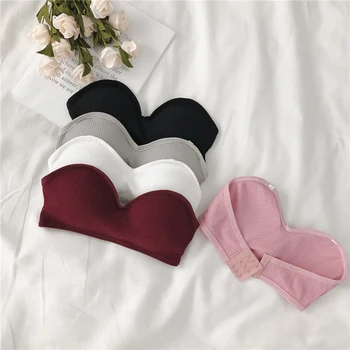 

Women Solid Color Bras Thread Beauty Back Tube Tops Underwear Strapless Tube Top Comfortable Anti-light Female Underwear