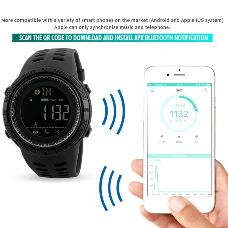 Модные мужские женские тактические Смарт-часы Bluetooth цифровые спортивные наручные часы водонепроницаемые военные