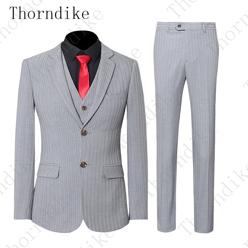 Thorndike, стандартные мужские костюмы, приталенные, классические, в полоску, на выпускной, смокинги, свадебные, для жениха, 3 штуки, Блейзер, жилет, брюки,, дизайн