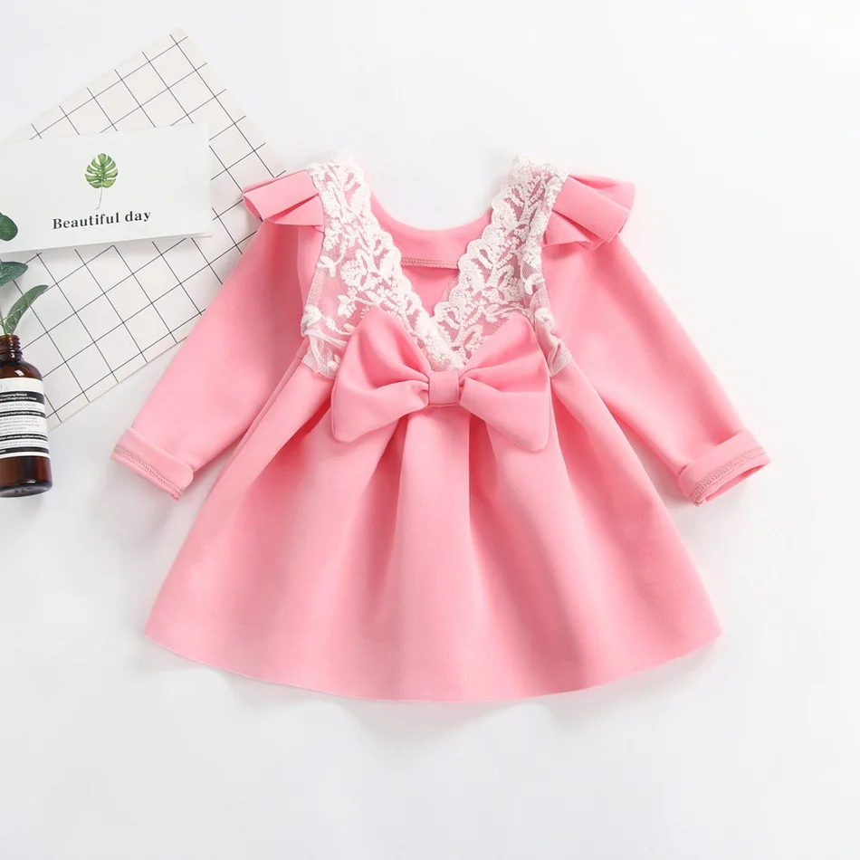 

AliExpress Hot Selling Girls Pink Lace Pleated Elegant Dress