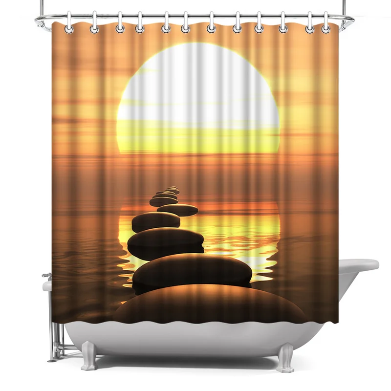 Занавеска для ванны Zen Sun Set камни медитации занавеска душа водонепроницаемая