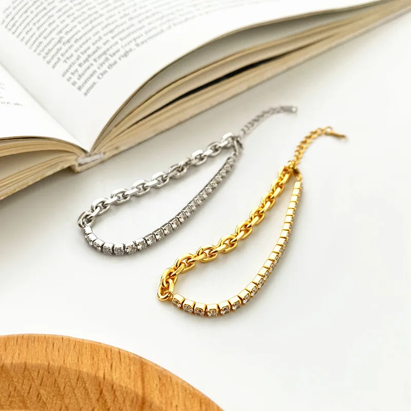 

Ladies S925 Sterling Silver Bracelet, Gold Color Stitching Zircon, European and American Women Fashion Jewelry Gifts for Lovers