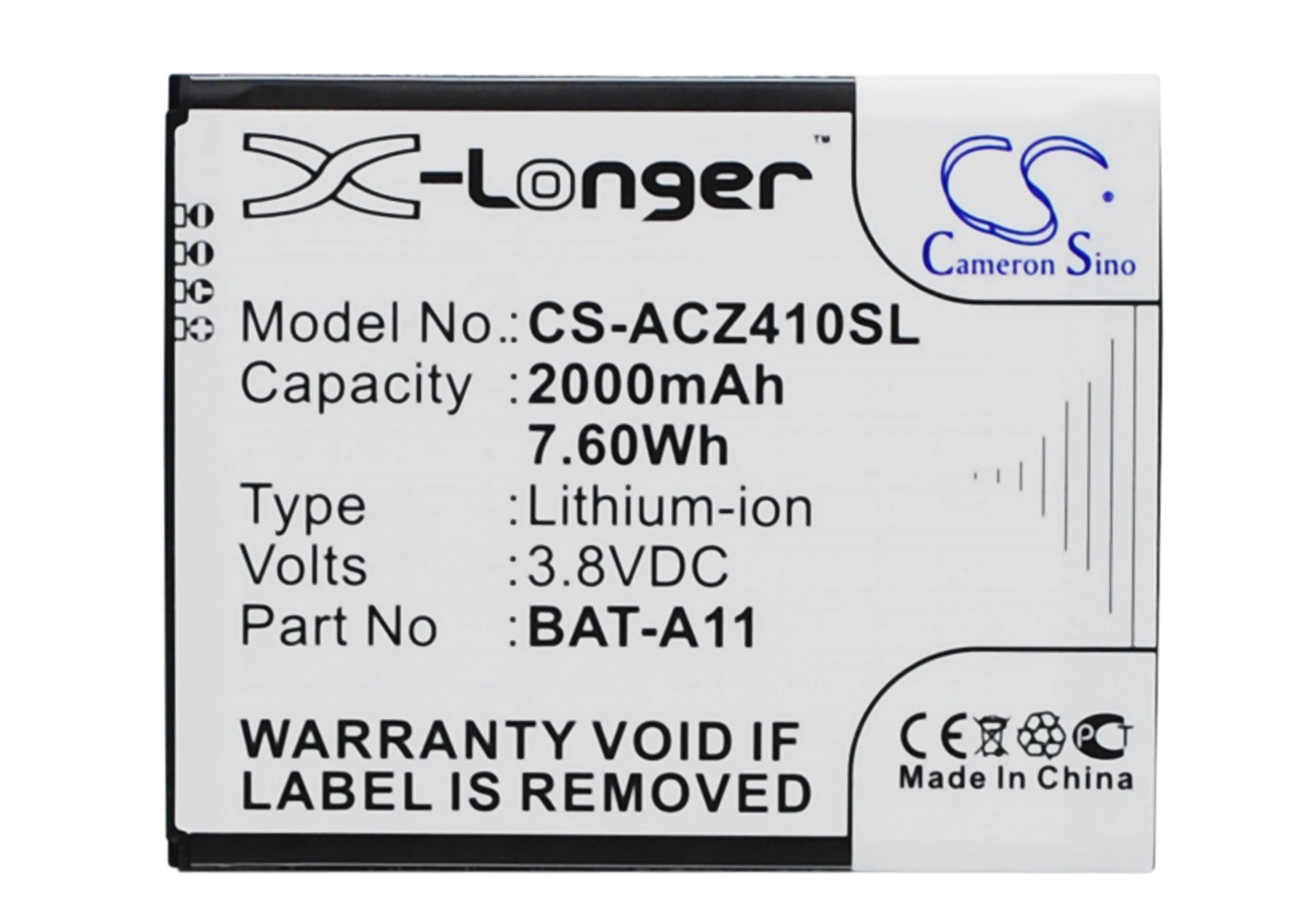 UPGRADE Cameron Sino Battery For Acer BAT-A11 Liquid M330 Dual SIM LTE Z320 2000mAh / 7.60Wh |