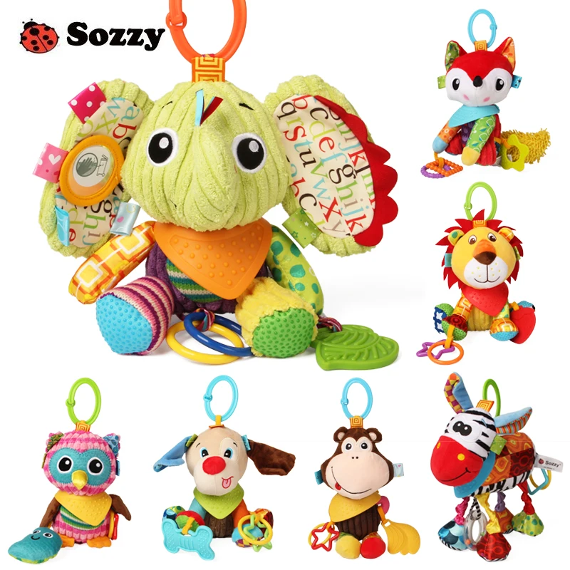 Sozzy/красивая плюшевая текстурированная мягкая кровать с рисунками животных, подвеска на коляску кроватку, декор для активных игр, забавные детские игрушки для мобильных телефонов - изображение