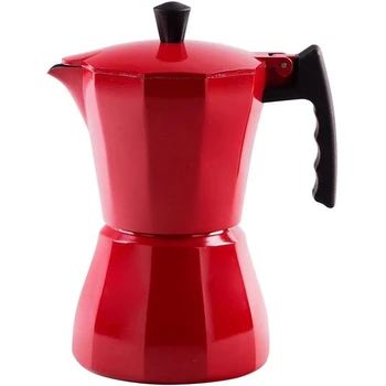 

Italian Aluminum Coffee Maker Moka Espresso Percolator Countertop Pot 300ML Stovetop Kitchen Tools-Red