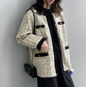 

2019 Autumn and Winter Wear New Women's Black and White Lattice Temperament Wild Small Fragrance Fashion Jacket HH1110