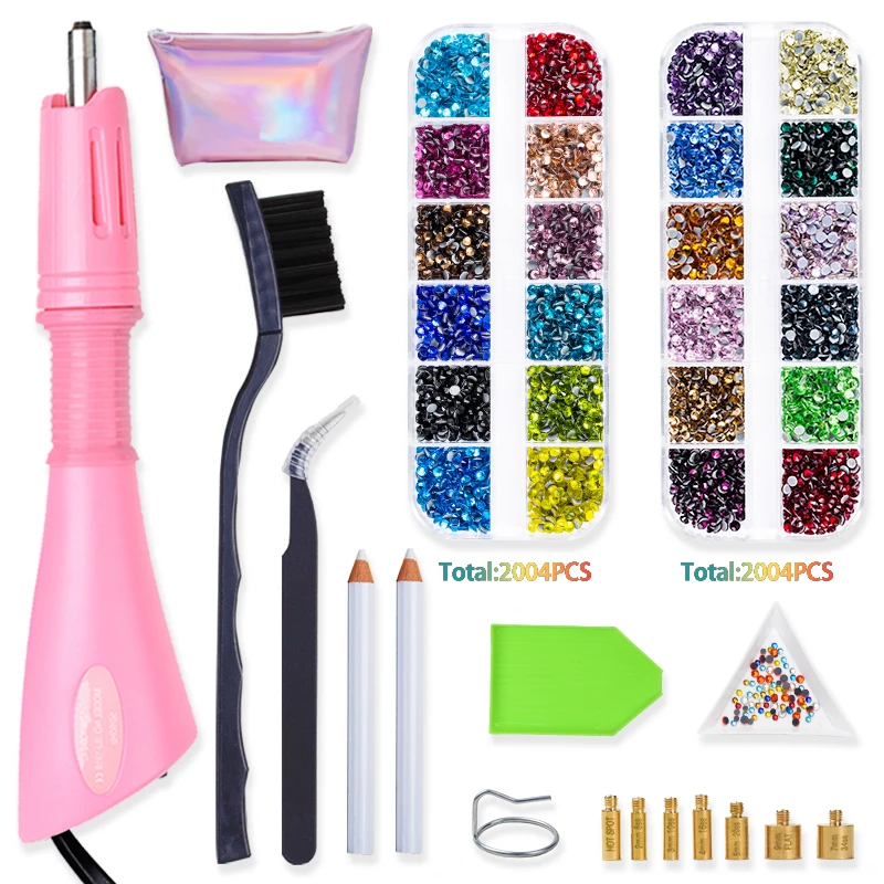 Sequins AAAA 4008-6016Pcs Hot Fix Rhinestones Set Crystal Glass Hotfix Rhinestone Applicator Iron-on Strass Rhinestone Heat-fix Tool Gun Sewing Needles