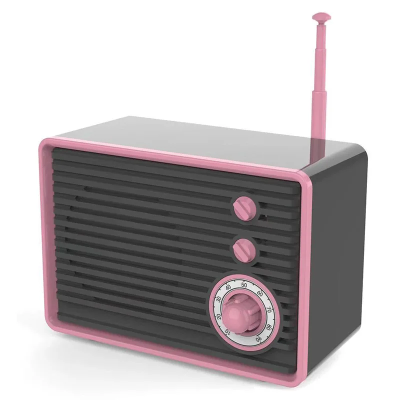 black Pink Портативный Bluetooth аудио ретро мини беспроводной радио компактный и милый карты Bluetooth динамик Литиевый ПЕРЕЗАРЯЖАЕМЫЙ радио - Цвет: black Pink