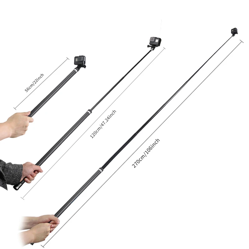 

2.7M Carbon Fiber Handheld Selfie Stick Extendable Pole Monopod for GoPro Hero 7 6 5/Insta360 ONE X /DJI Osmo Action cameras