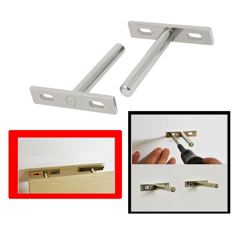 4pcs 10mm x 70mm Metal Hidden Concealed Invisible Shelf Support- 3 Inch Hardened- Low Profile Blind Mounts for wall ShelvingBr