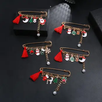 

4Pcs Christmas Style Chain Brooches Alloy Shirt Collar Pins Clothing Accessories