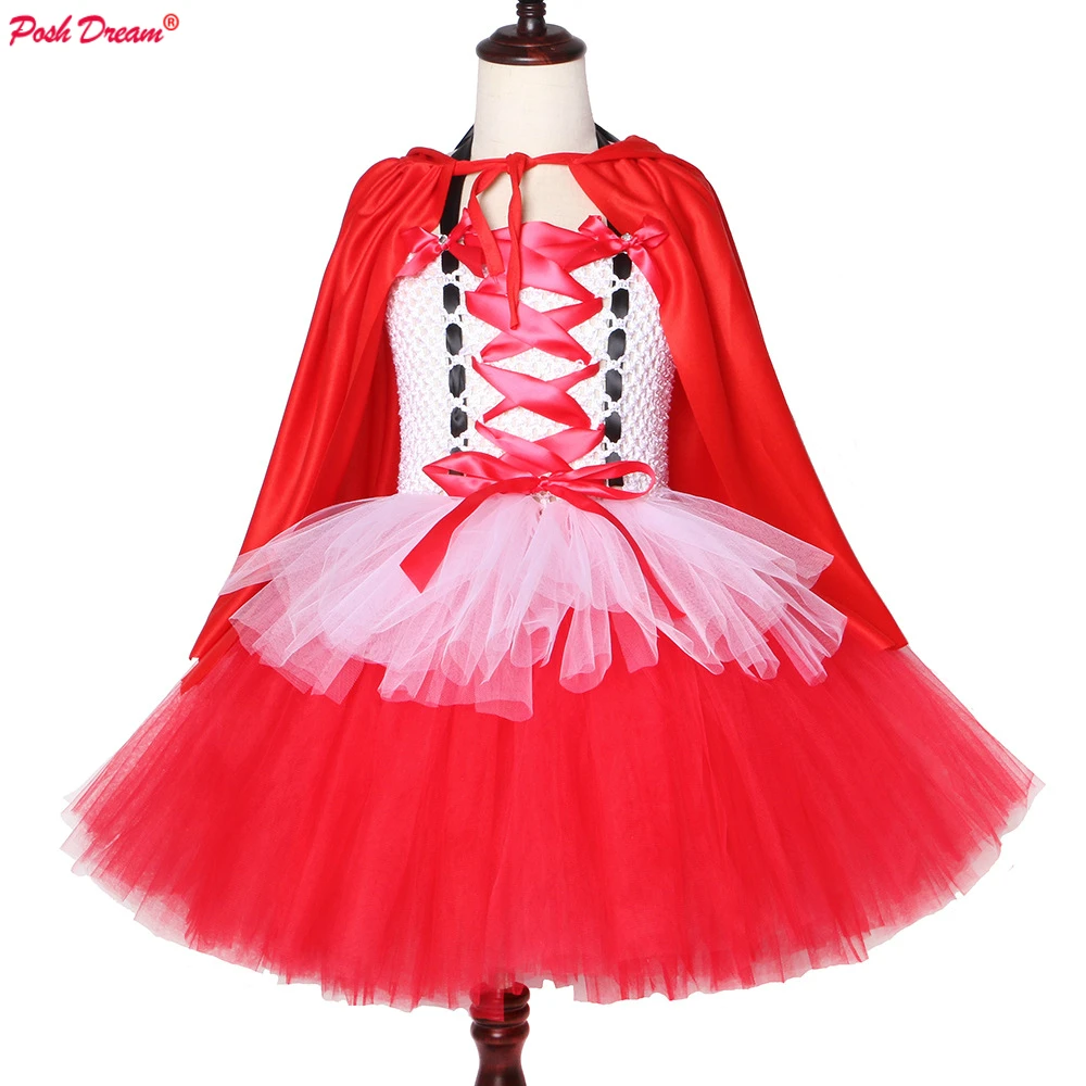 Шикарное красное платье-пачка с героями мультфильмов для костюмированной вечеринки для девочек 2 предмета, платье+ шапочка, платье для детей, праздничные костюмы на Хэллоуин