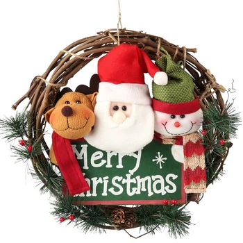 

Christmas Rattan Wreath with Plush Xmas Dolls Hanging Pendant Garland Decoration
