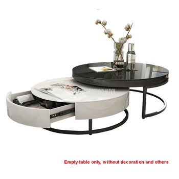 

Modern Simple Telescopic Tea Table Creative Personality Black and White Circle Irregular Design Living Room Sofa Side Tea Table