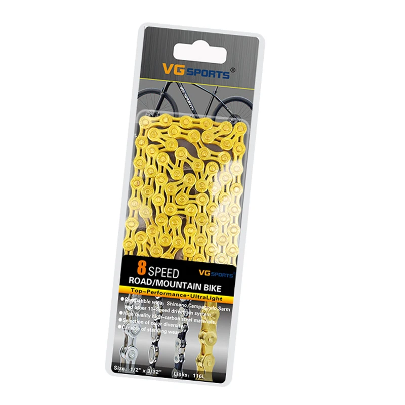 VG SPORTS For 8/9/10/11 Speed Bike Chain MTB Road Racing Bicycle Hollow / Half-hollow 116L Cycling Chain Accessories