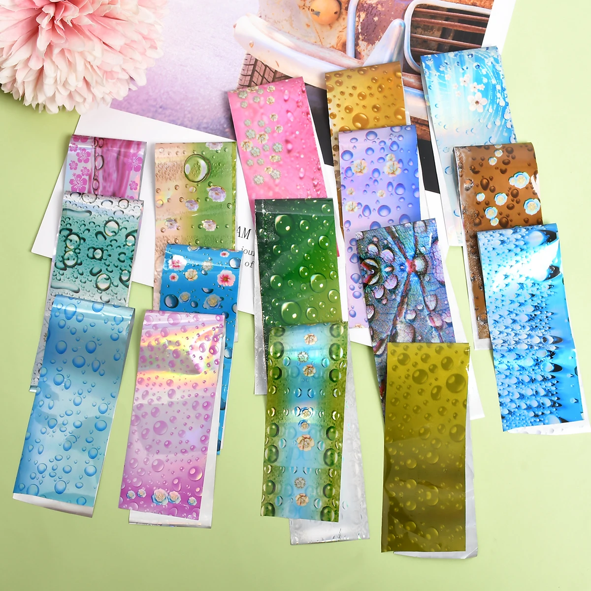 

16 Pcs/set Nail Art Accessories Foil Sticker Water Drop 3D Foil Nail Slider Holographic Bubble Transfer Nail Sticker
