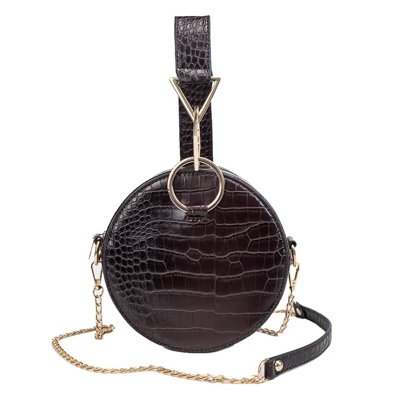 

Luxury Crocodile Pattern Leather Shoulder Bag Women Handbag Small Round Evening Bag With Chain Lady Shoulder Bag Wrist Bag