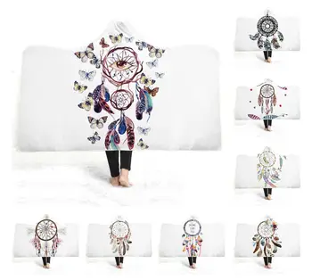 

Free shipping Novelty Gift Dreamcatcher Feathers Butterfly Eye Sherpa Fleece Hooded Blanket Cloak Camping Sofa Office Throw