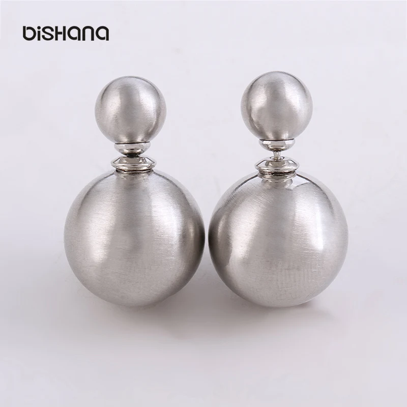 Platinum plated Новая модель, модный, дизайнерский, двойной боковой Золотая Сережка-гвоздик/Серебристые Цвет мяч серьги, лучший подарок для женщины вечерние ювелирные изделия AE0273 - Окраска металла: Platinum plated