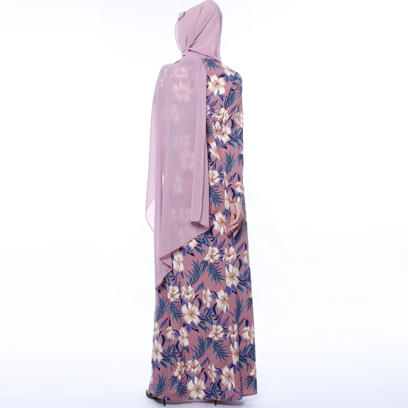 Abayas женская мусульманская одежда с цветочным принтом модные бандажные платья Хиджаб Макси мусульманское платье Бангладеш Кафтан Дубай, Турция Халат