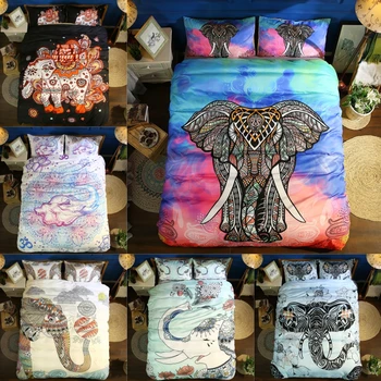 

Bohemian Style Duvet Cover King Queen Size Quilt Cover Watercolor Elephant Printed Bedding Set For Kids Adults