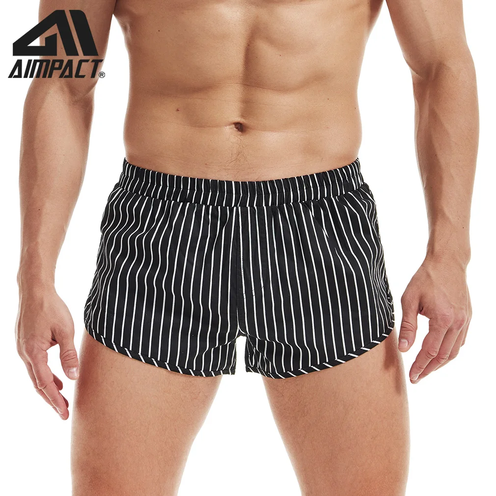 AIMPACT Men 's 3 Inch Black Cotton Causal Shorts Sexy Leisure Wear Vertical Stripe Pajamas AM2408