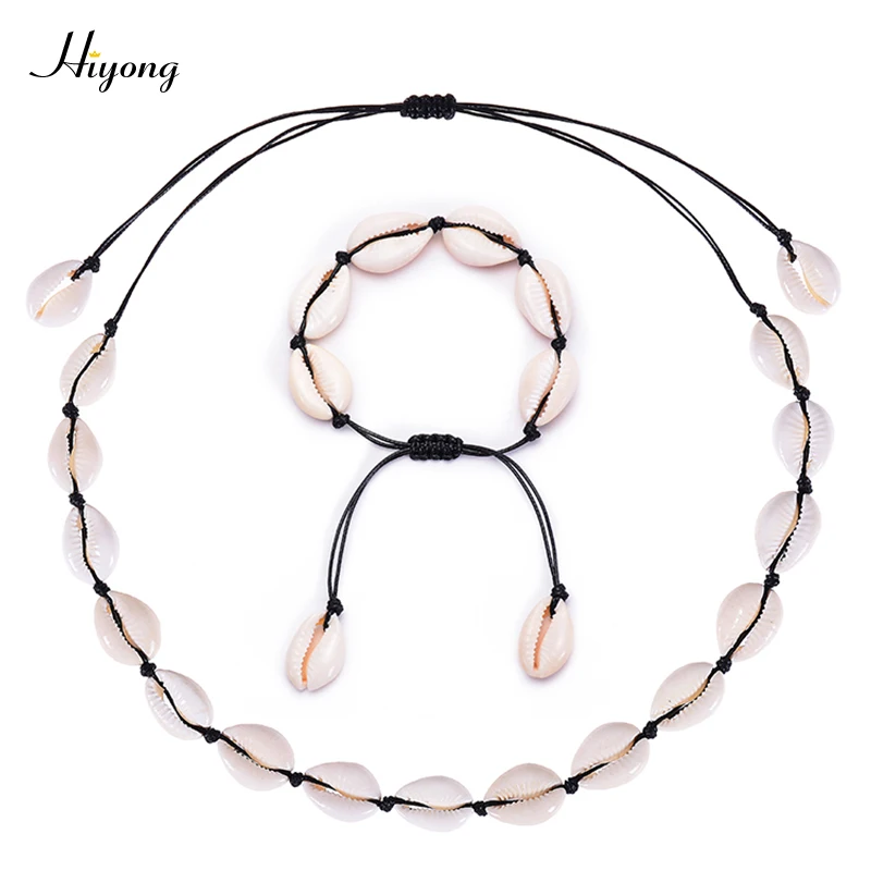 

Natural Shell Necklace and Bracelet Set for Women Shell Choker Necklace Adjustable Hawaiian Beach Cowrie Seashell Necklace Set
