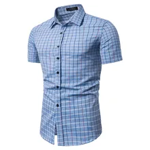 Plaid Shirts Men Plus Size High Quality Lapel Neck Summer Short Sleeve Mens Shirt Males Stylish Leisure Blouse Tops Button Soft