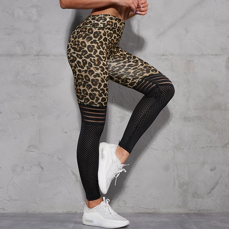 Леопардовым принтом брюки леггинсы женщины,сетчатыми полиэстера джеггинсы для Женский,фитнеса йоги вставками брюки
