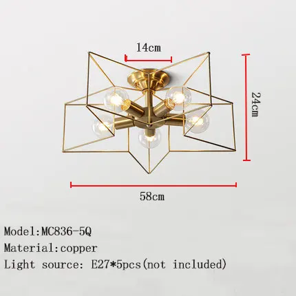 Dia58 H24cm 5lights Современный потолочный светильник, светильник, медный светильник для балкона, пятиконечная звезда, детская комната, гостиная, внутренний светильник ing - Цвет корпуса: Dia58 H24cm 5lights