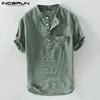 INCERUN Summer Casual Men Shirts Stand Collar Solid Cotton Blouse Short Sleeve Streetwear Brand Shirts Harajuku Camisas Hombre ► Photo 2/6
