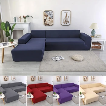 

Solid Color Elastic Sofa Cover For Living Room Universal L-shape Corner Sectional Sofa Four Season 1/2/3/4 Seater