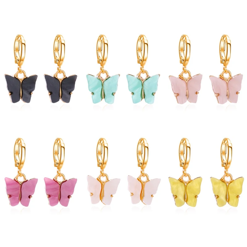 Новые женские серьги, модные цветные акриловые серьги-гвоздики в виде бабочки, милые Разноцветные серьги в виде животных, ювелирные изделия для девочек